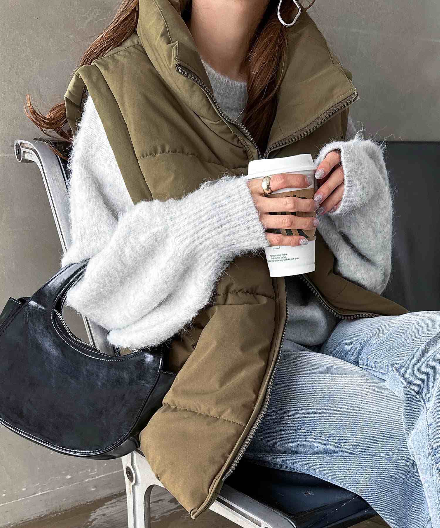 andme Stand Collar Faux Down Padded Vest