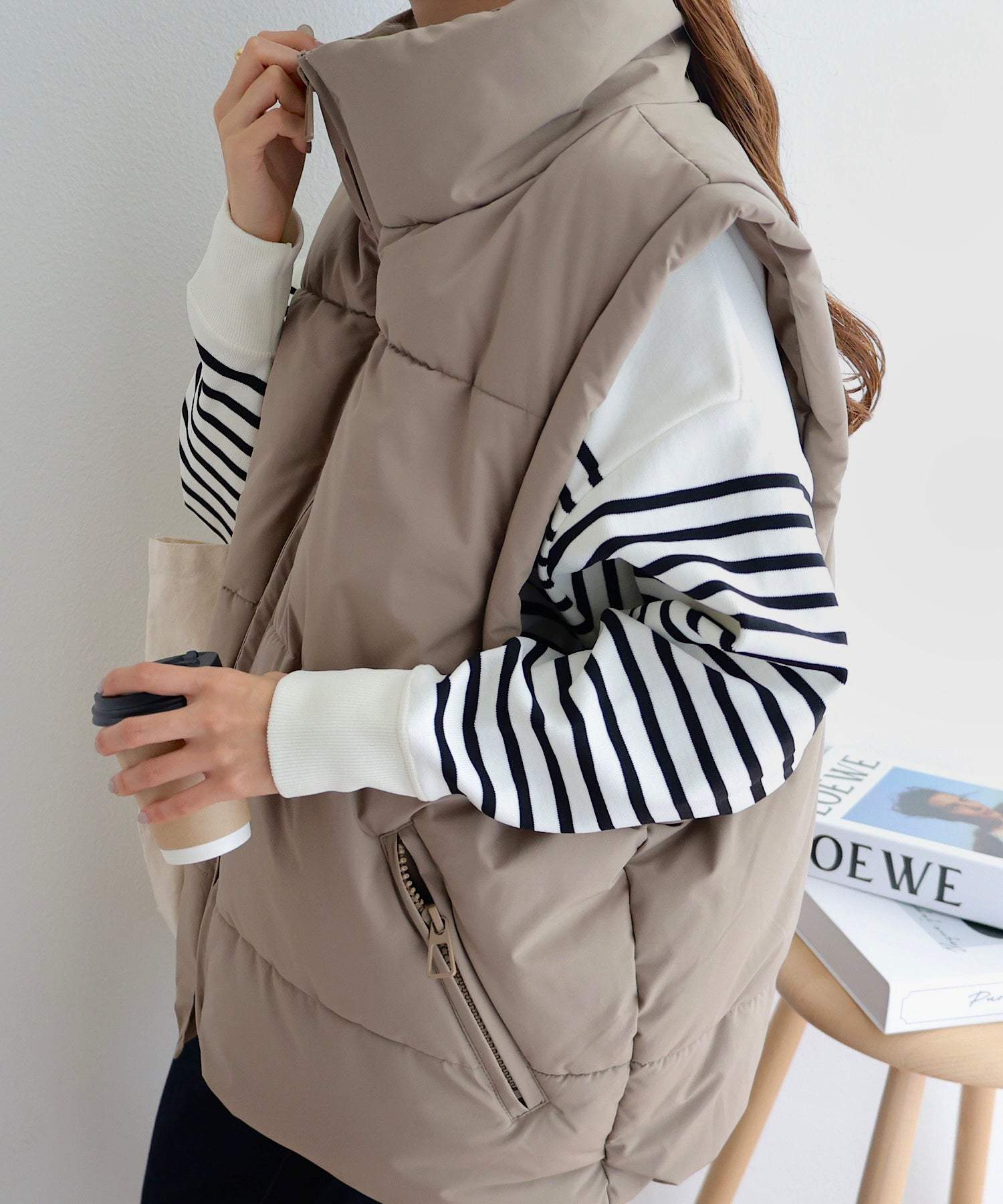 andme Stand Collar Faux Down Padded Vest