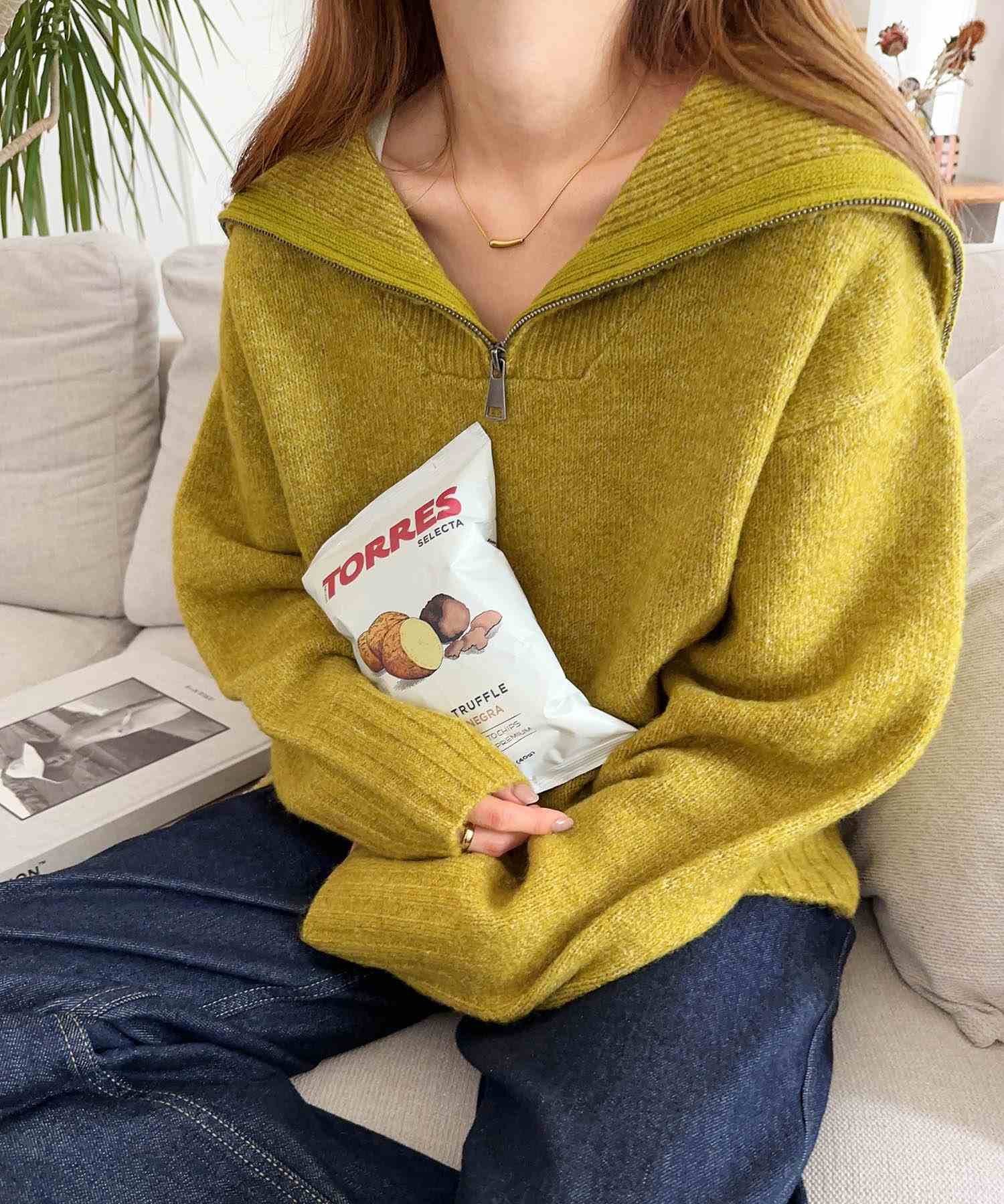 アンドミー andme セーラーカラーハーフジップニットトップス （ライムグリーン） ライムグリーン