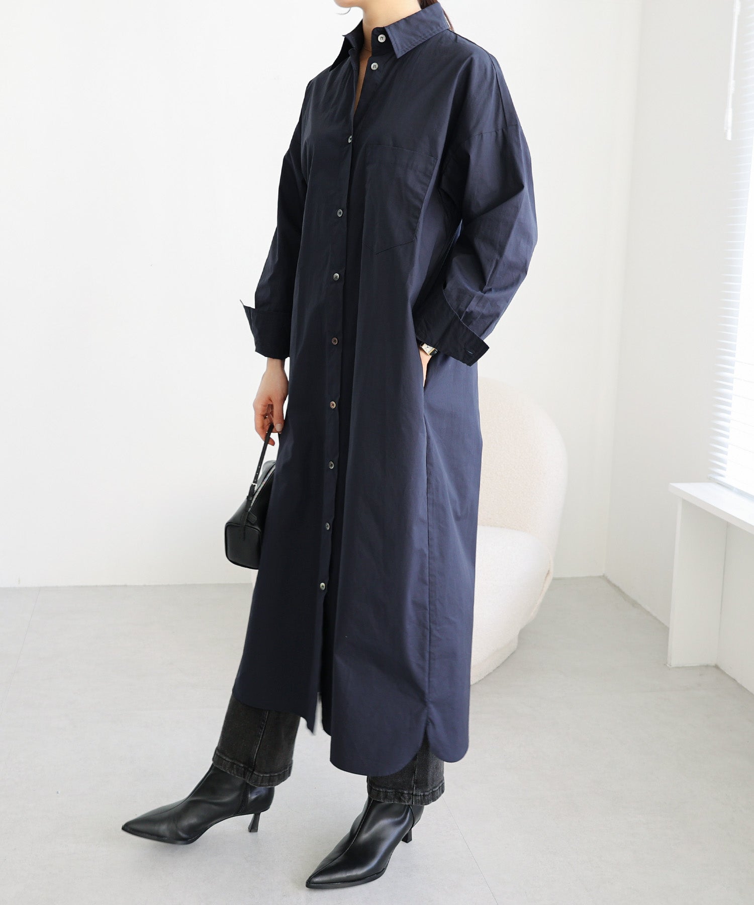 アンドミー andme コットン オーバーサイズ 長袖 シャツ ワンピース