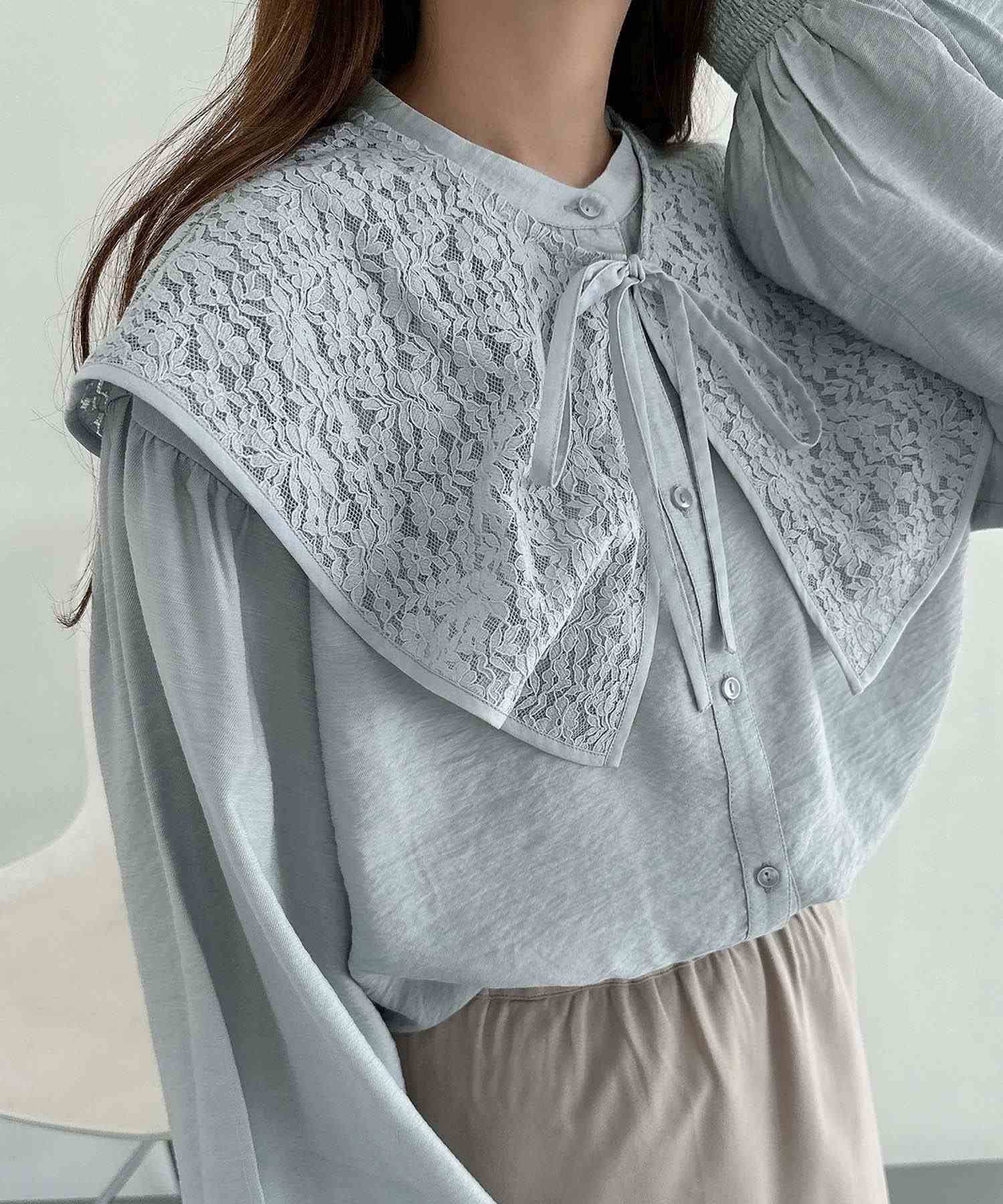 andme lace detachable collar 2way shirt blouse