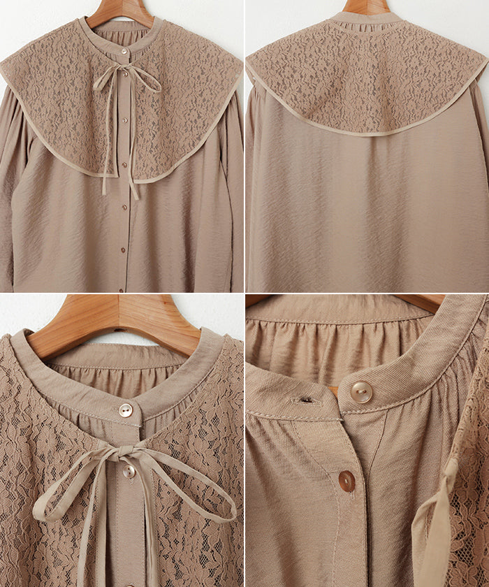 andme lace detachable collar 2way shirt blouse