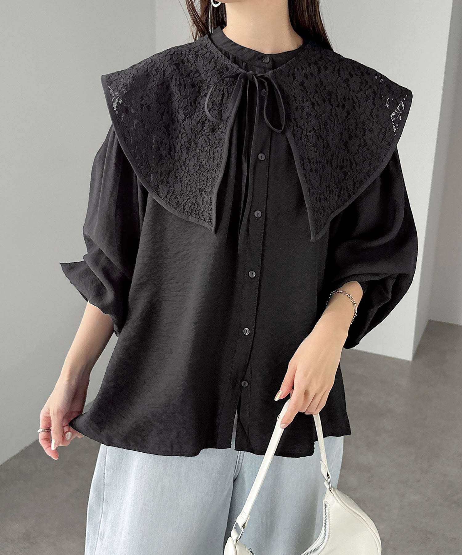 andme lace detachable collar 2way shirt blouse