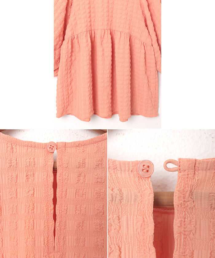 アンドミー andme チェック柄 ふくれジャガード ペプラム チュニック トップス （オフホワイト） オフホワイト