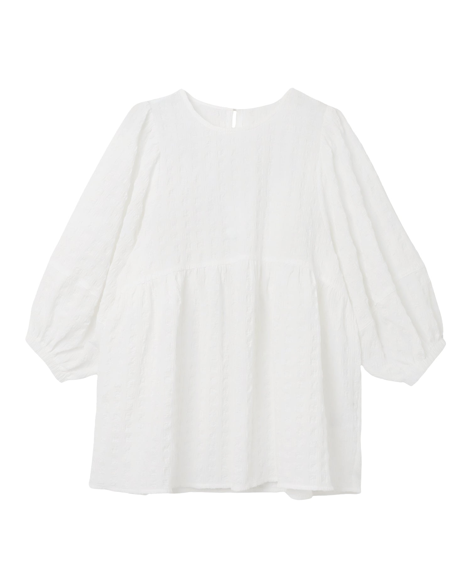 アンドミー andme チェック柄 ふくれジャガード ペプラム チュニック トップス （オフホワイト） オフホワイト