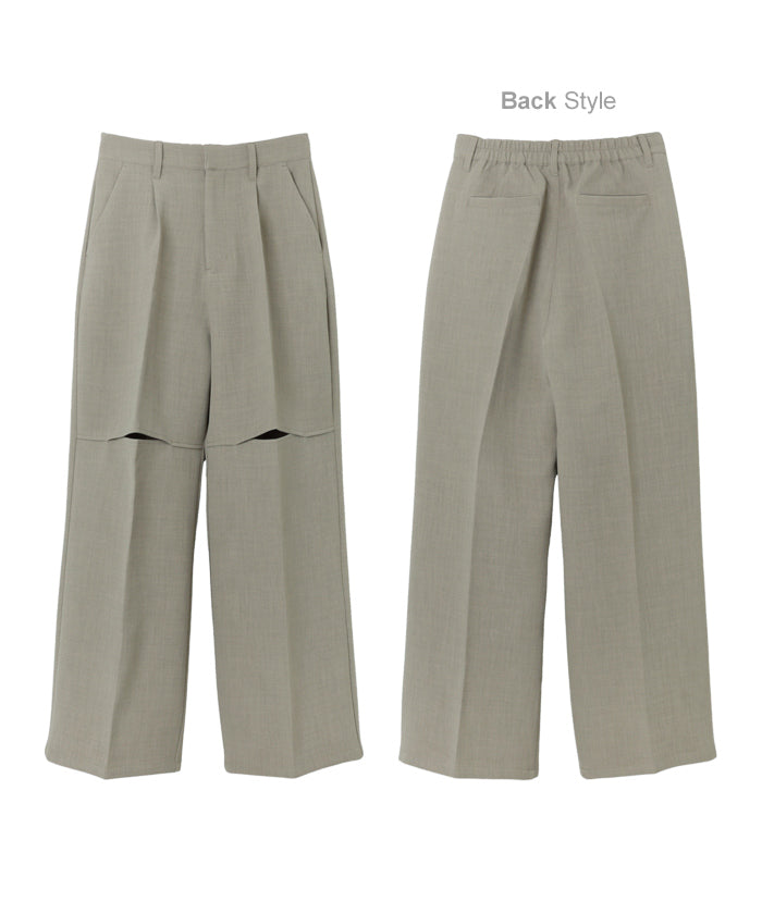 Andme linen-like knee slit slacks pants