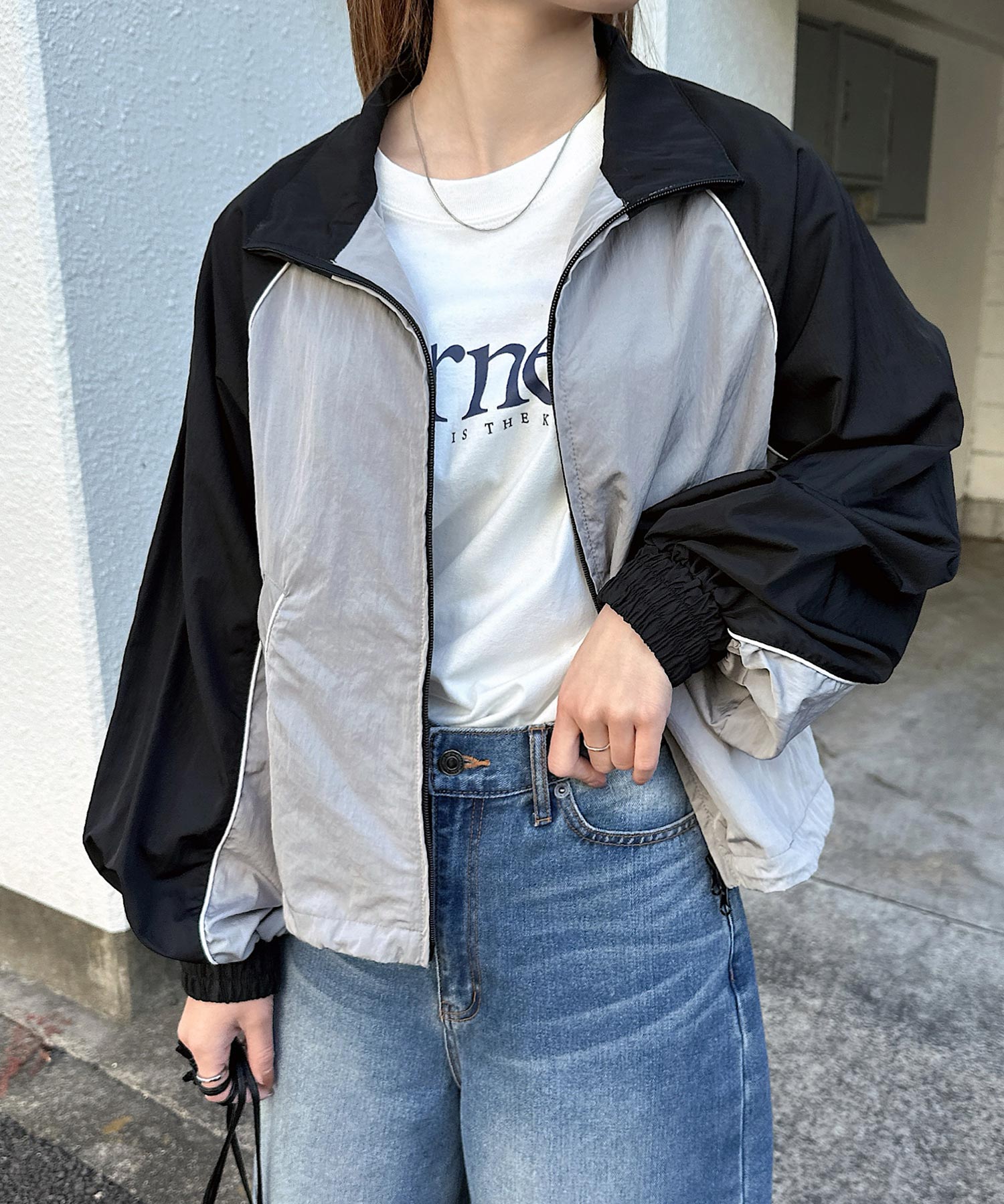 アンドミー andme バイカラー 長袖 ブルゾン ジャケット