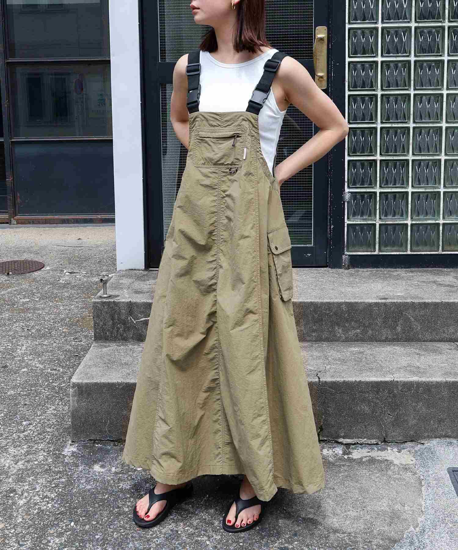 アンドミー andme 多機能ナイロンジャンパースカート,ライトカーキ