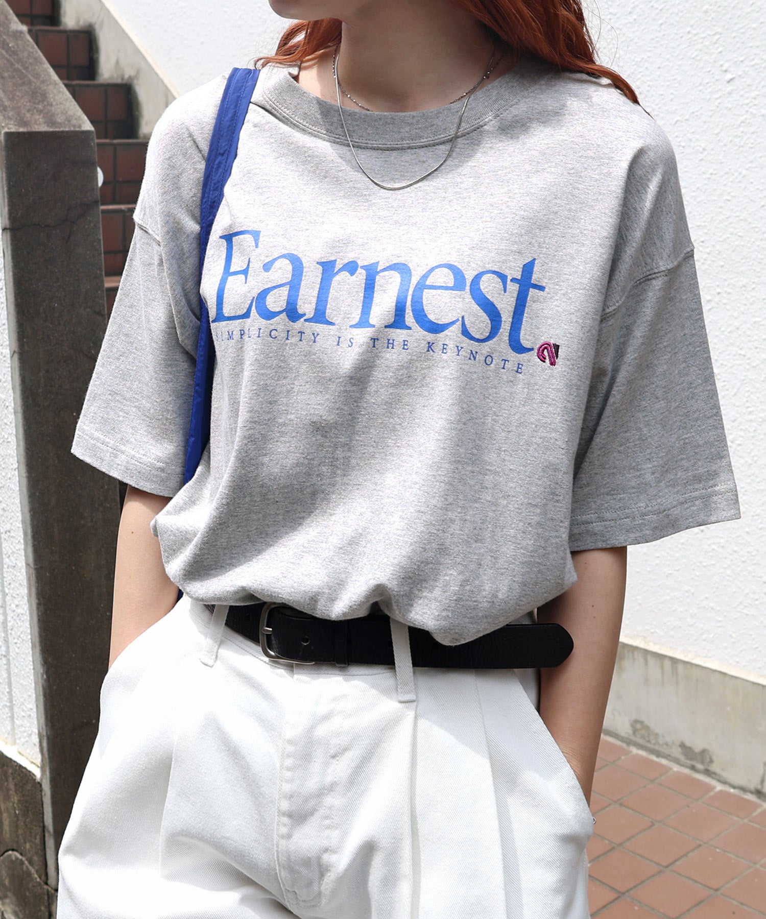 アンドミー andme Earnest ロゴプリント 半袖 Tシャツ （グレー杢） グレー杢