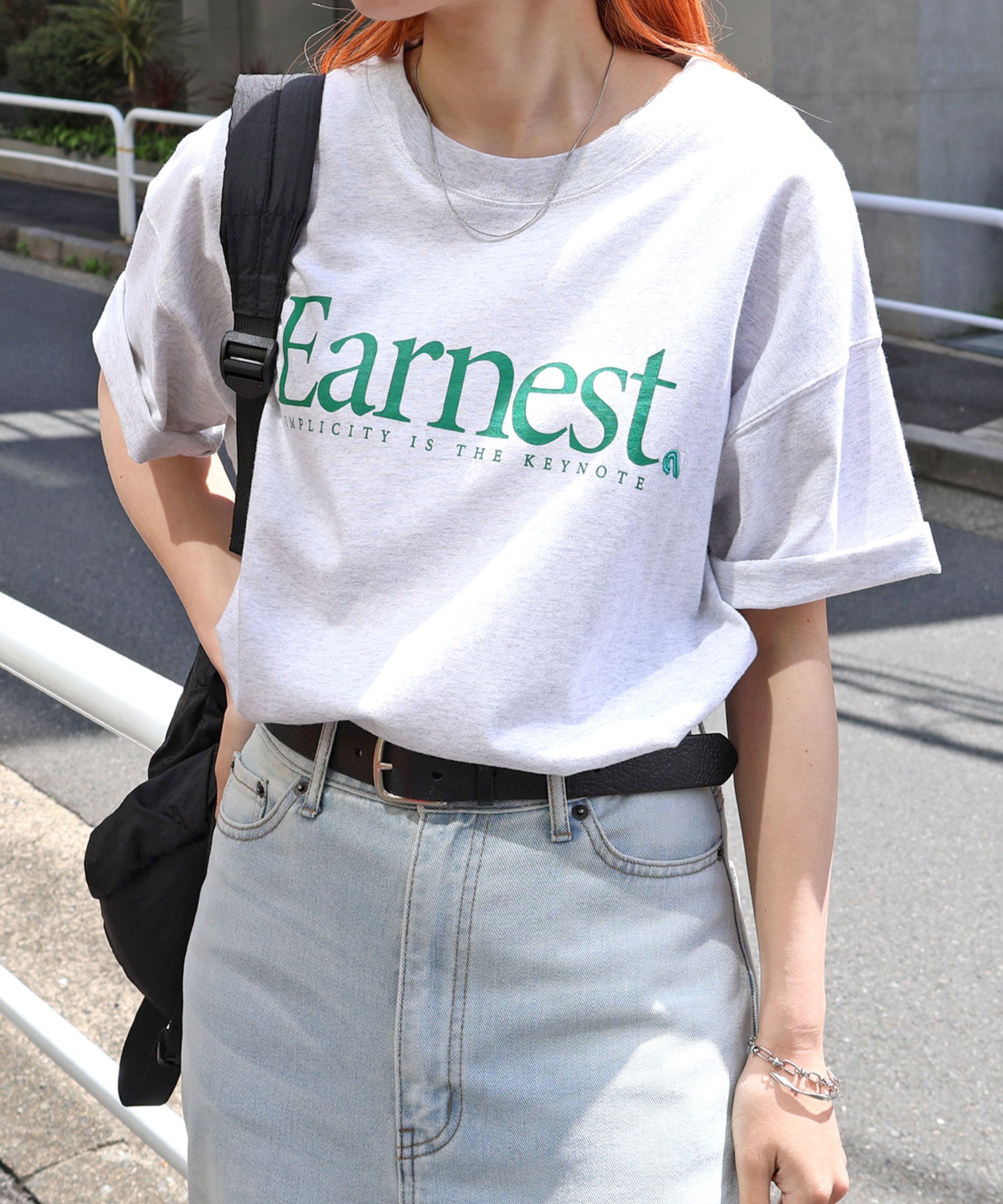 アンドミー andme Earnest ロゴプリント 半袖 Tシャツ （オートミール杢） オートミール杢