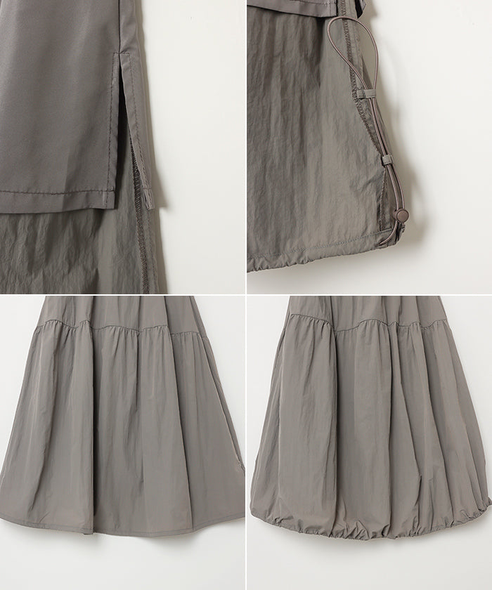 andme Nylon Taffeta Tiered Flare Skirt