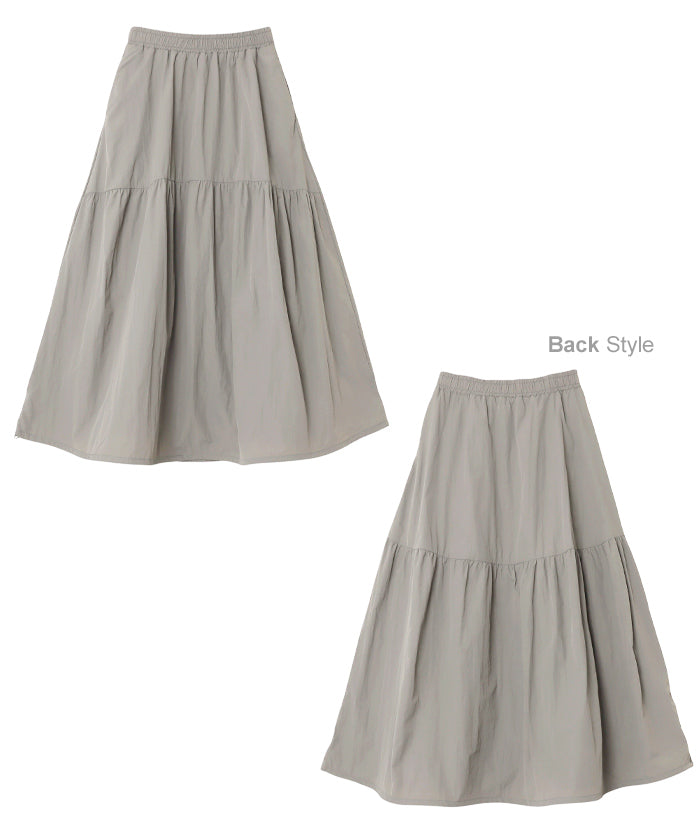 andme Nylon Taffeta Tiered Flare Skirt