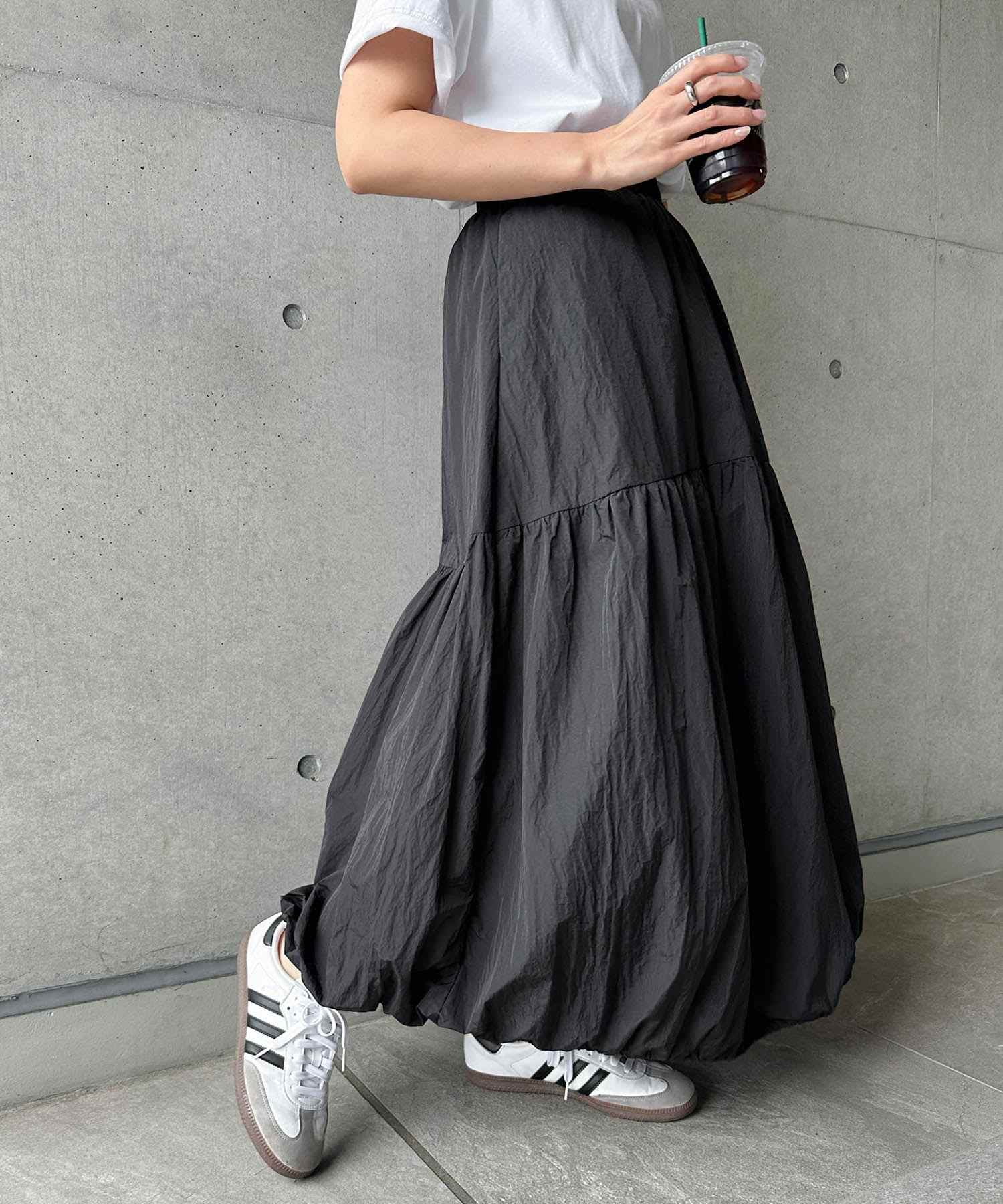 andme Nylon Taffeta Tiered Flare Skirt
