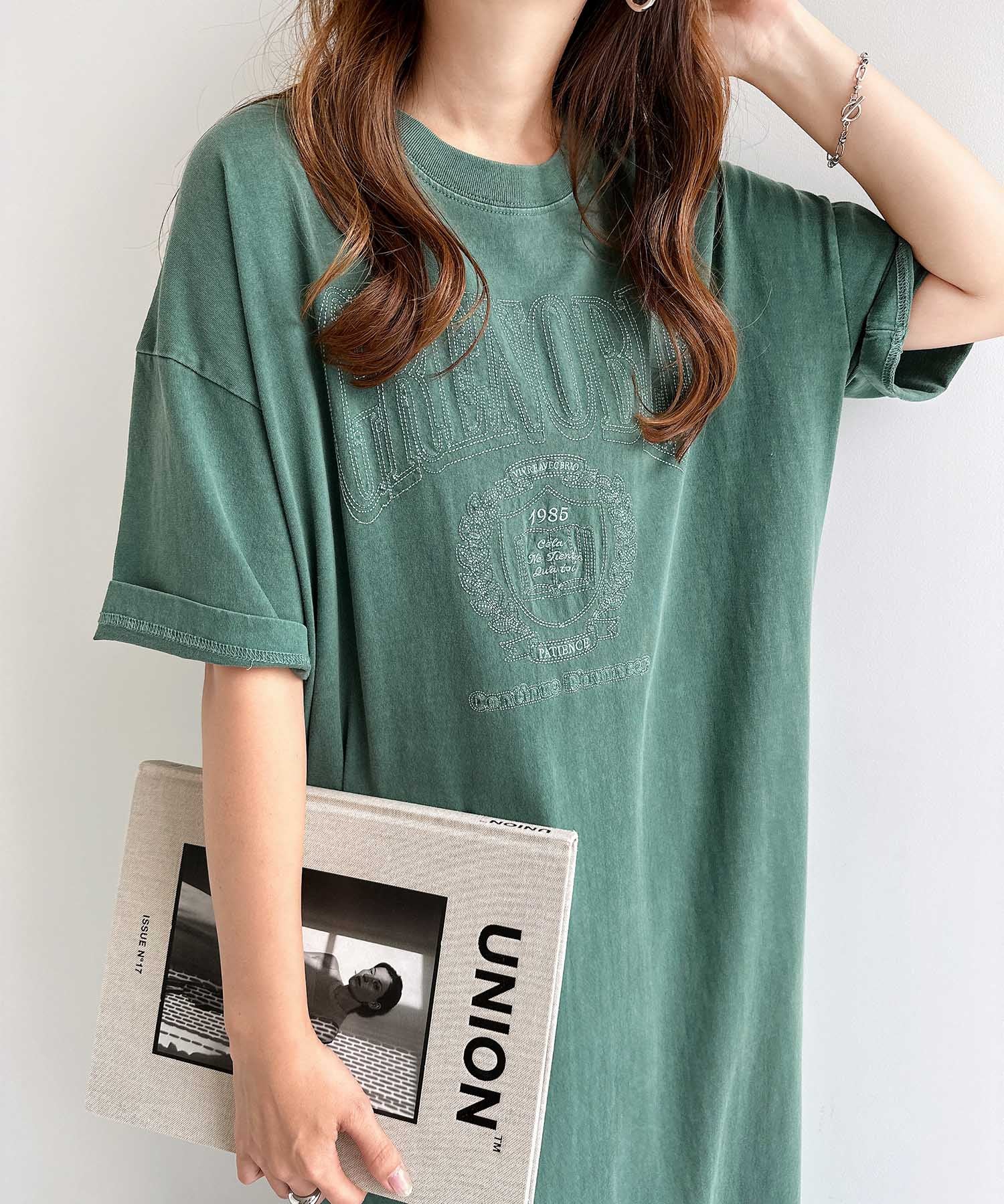 アンドミー andme ピグメント加工 ロゴ刺繍 Tシャツ ワンピース