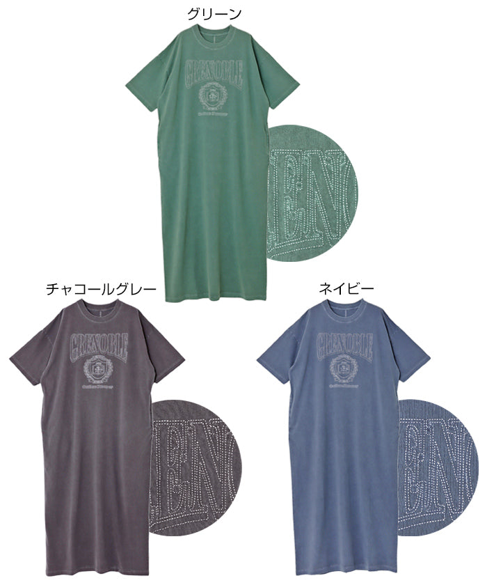 アンドミー andme ピグメント加工 ロゴ刺繍 Tシャツ ワンピース