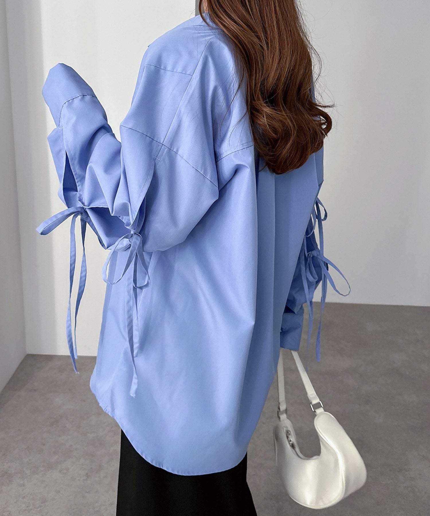 andme Sleeve Slit Ribbon Long Sleeve Shirt Blouse