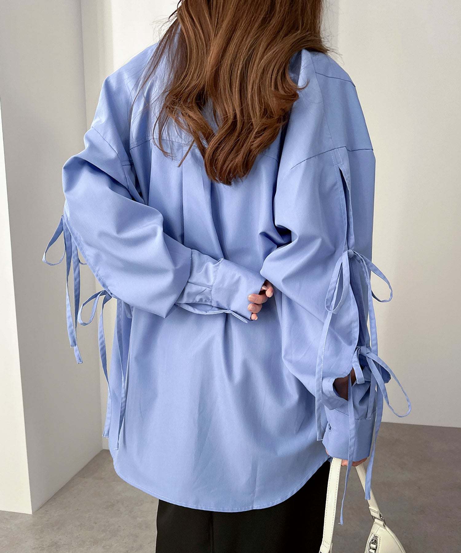 andme Sleeve Slit Ribbon Long Sleeve Shirt Blouse
