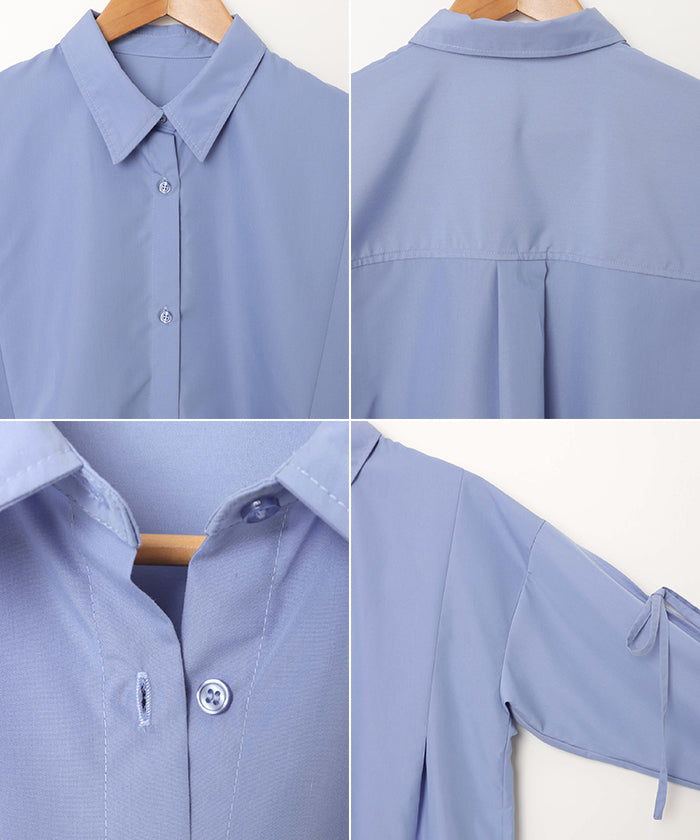 andme Sleeve Slit Ribbon Long Sleeve Shirt Blouse