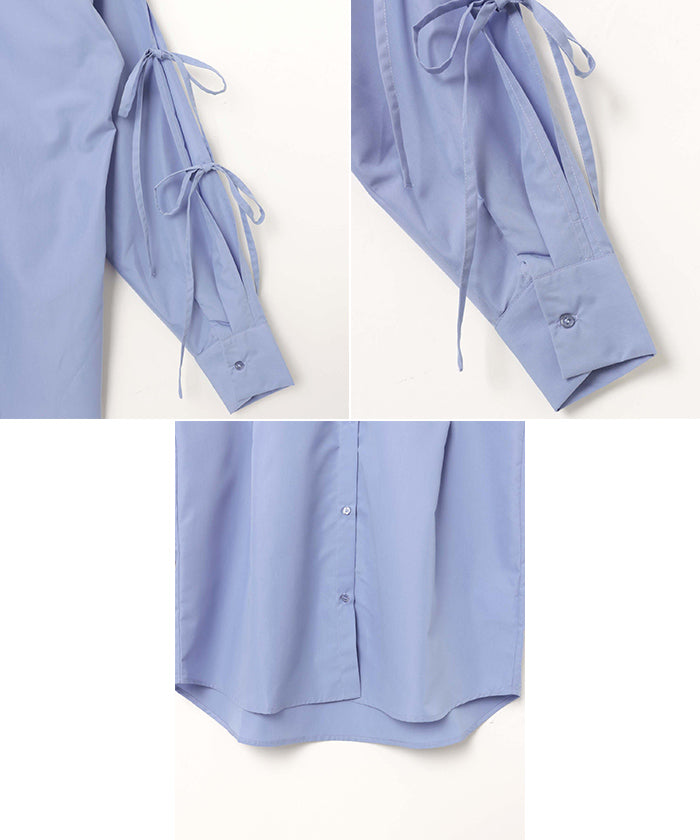 andme Sleeve Slit Ribbon Long Sleeve Shirt Blouse