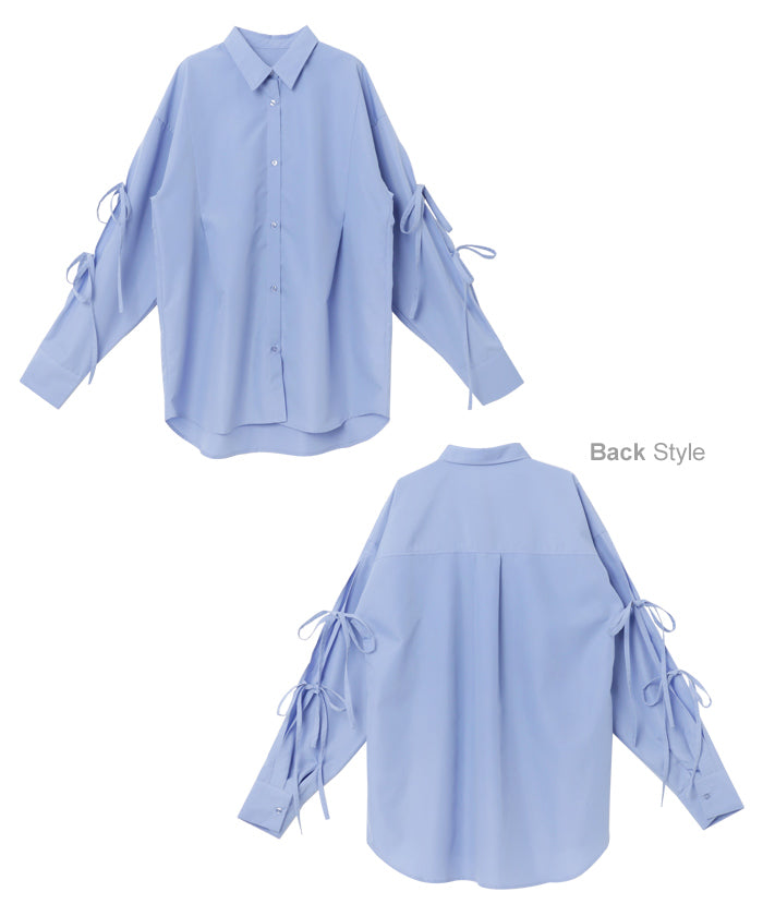 andme Sleeve Slit Ribbon Long Sleeve Shirt Blouse