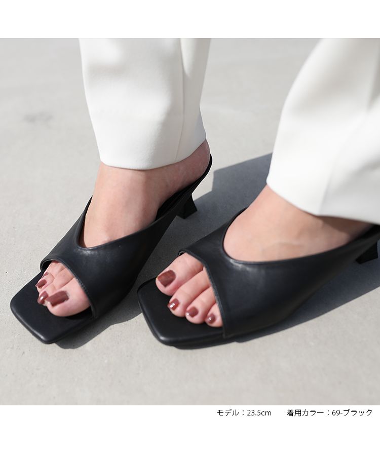ノーワンノーズ No one knows スクエアオープントゥヒールサンダル