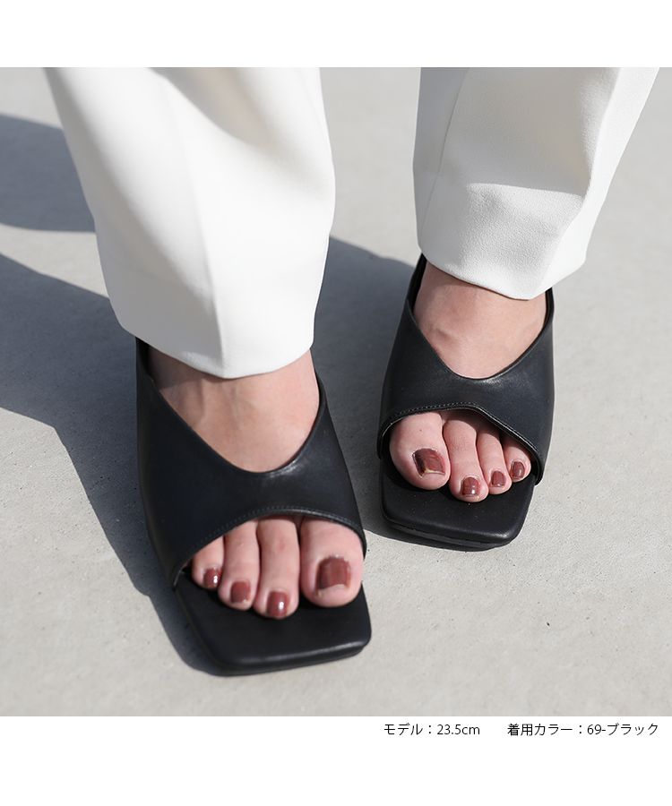 ノーワンノーズ No one knows スクエアオープントゥヒールサンダル,69-ブラック