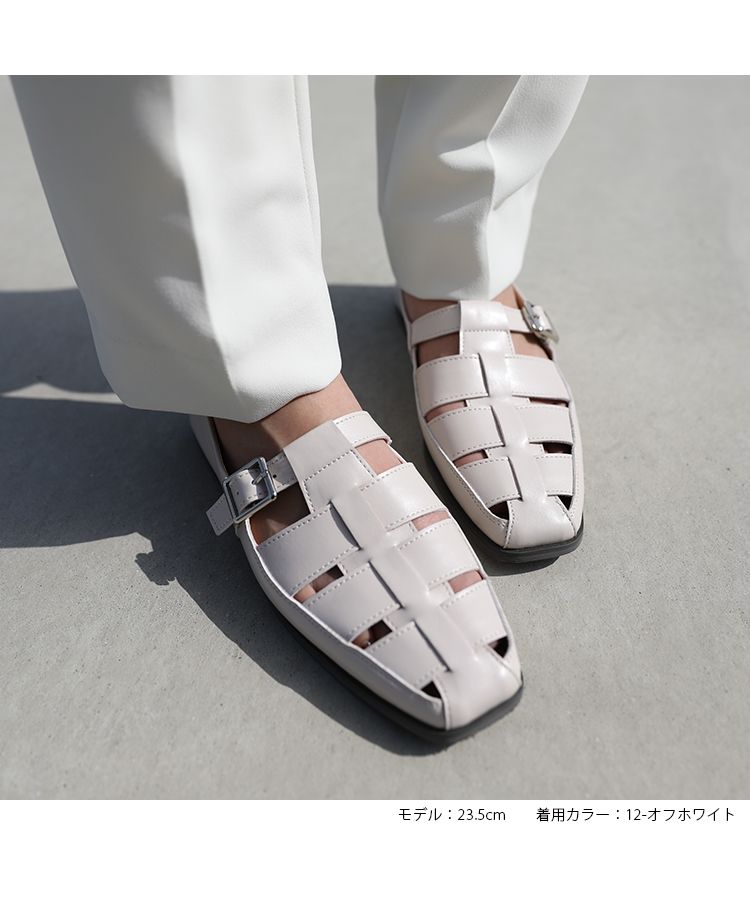 ノーワンノーズ No one knows スクエアトゥストラップメッシュパンプス