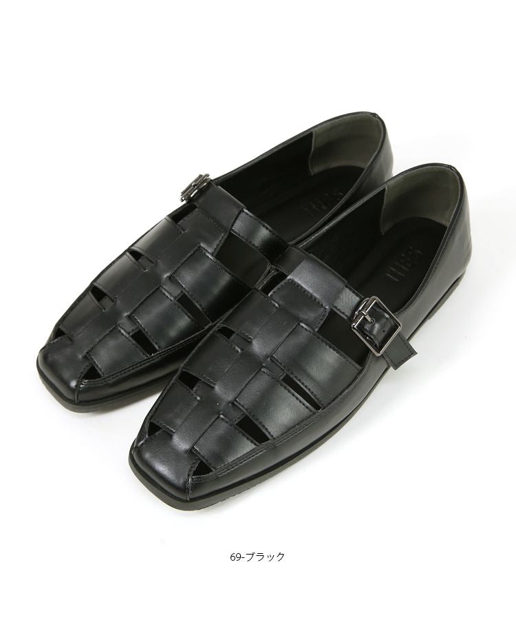 ノーワンノーズ No one knows スクエアトゥストラップメッシュパンプス