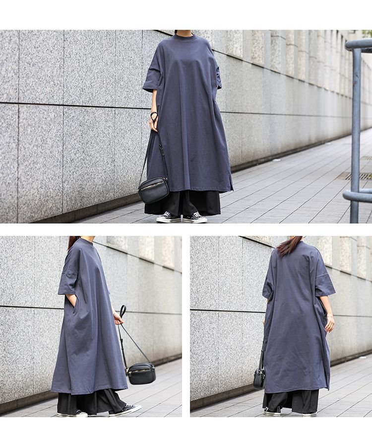 ノーワンノーズ No one knows ゆったりワイドワンピース Tワンピース Tシャツワンピ レディース ワイドシルエット ルーズシルエット シンプル 半袖 無地 ゆったり ロング ロング丈 ゆる