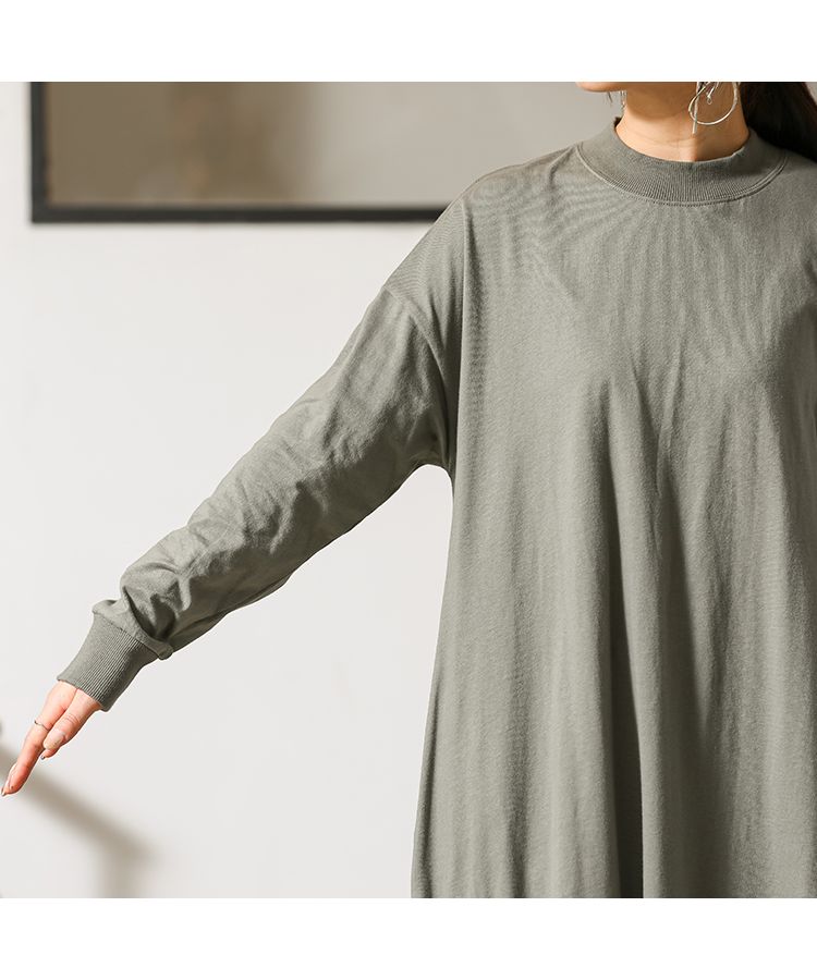 ノーワンノーズ No one knows 長袖カットソーフレアワンピース  Tシャツワンピース 長袖 レディース シンプル 無地 ゆったり ルーズシルエット ロング ロング丈 ロングワンピース ゆる 楽