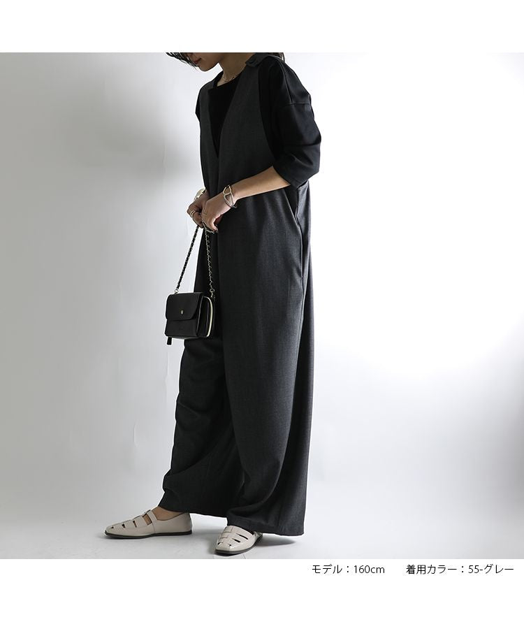 ノーワンノーズ No one knows オールインワンスーツ地大人Vネックサロペット オーバーオール ジャンプスーツ ロンパース レディース パンツ Vネック ストレート 抜け感 上品 マタニティ シ