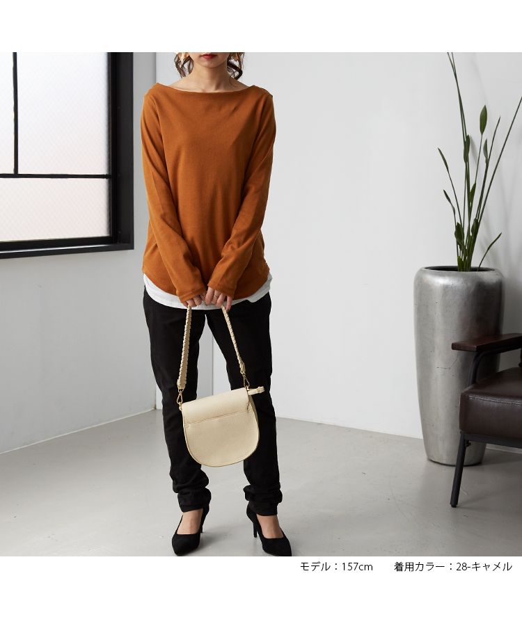 ノーワンノーズ No one knows コットンTシャツ 日本製 きゃしゃ シームレス 透けにくい ロンT レディース 長袖  長T 綿100％ コットン 裾 レイヤード トップス カットソー 無地,28-キャメル