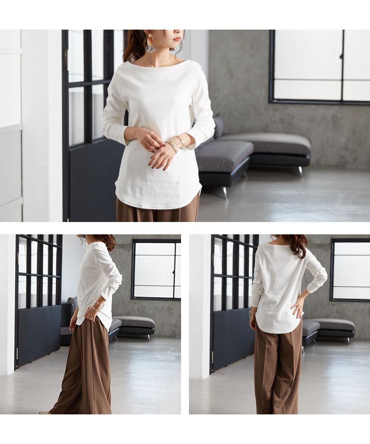 ノーワンノーズ No one knows コットンTシャツ 日本製 きゃしゃ シームレス 透けにくい ロンT レディース 長袖  長T 綿100％ コットン 裾 レイヤード トップス カットソー 無地