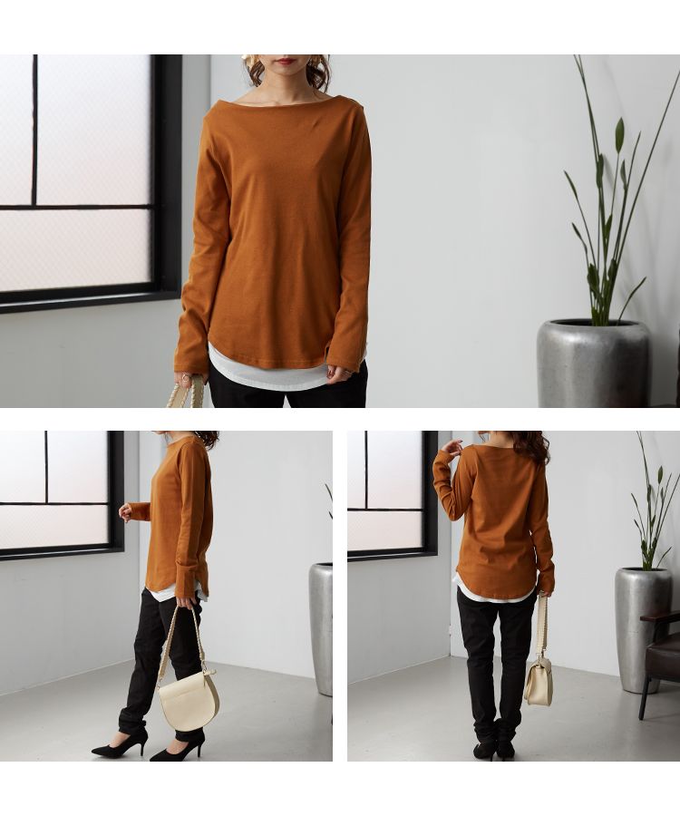ノーワンノーズ No one knows コットンTシャツ 日本製 きゃしゃ シームレス 透けにくい ロンT レディース 長袖  長T 綿100％ コットン 裾 レイヤード トップス カットソー 無地