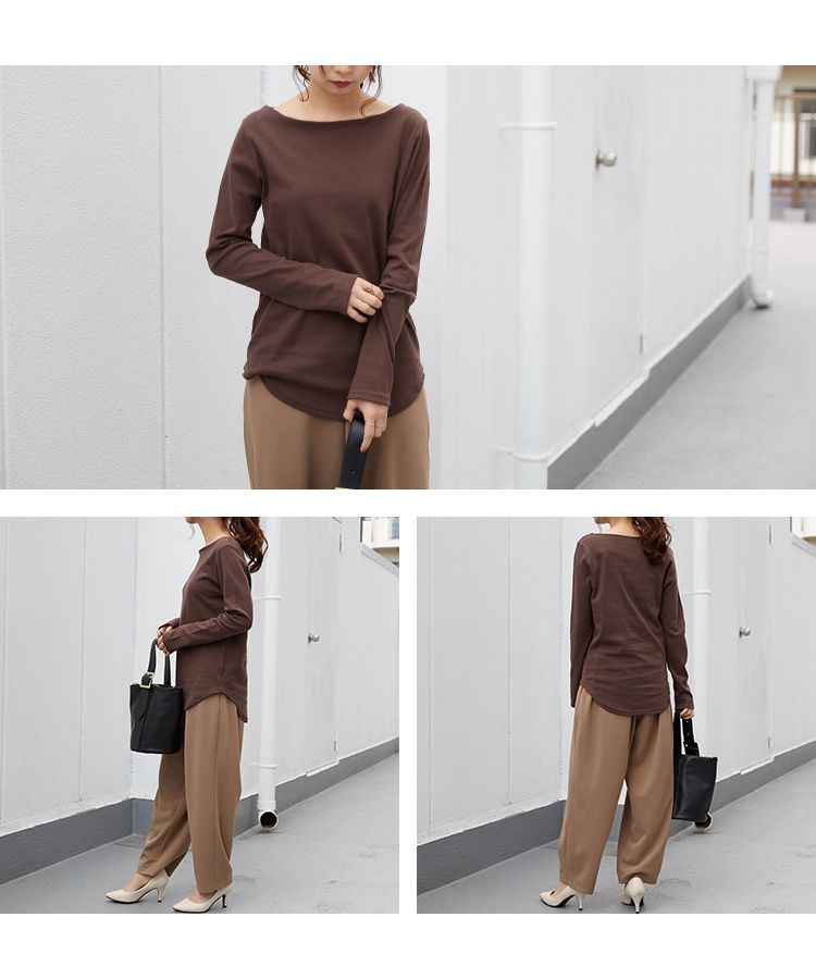 ノーワンノーズ No one knows コットンTシャツ 日本製 きゃしゃ シームレス 透けにくい ロンT レディース 長袖  長T 綿100％ コットン 裾 レイヤード トップス カットソー 無地