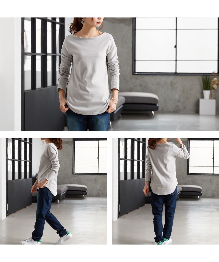 ノーワンノーズ No one knows コットンTシャツ 日本製 きゃしゃ シームレス 透けにくい ロンT レディース 長袖  長T 綿100％ コットン 裾 レイヤード トップス カットソー 無地