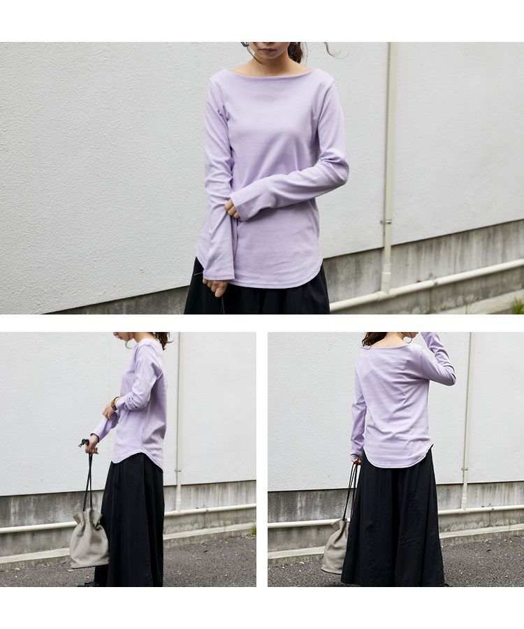ノーワンノーズ No one knows コットンTシャツ 日本製 きゃしゃ シームレス 透けにくい ロンT レディース 長袖  長T 綿100％ コットン 裾 レイヤード トップス カットソー 無地