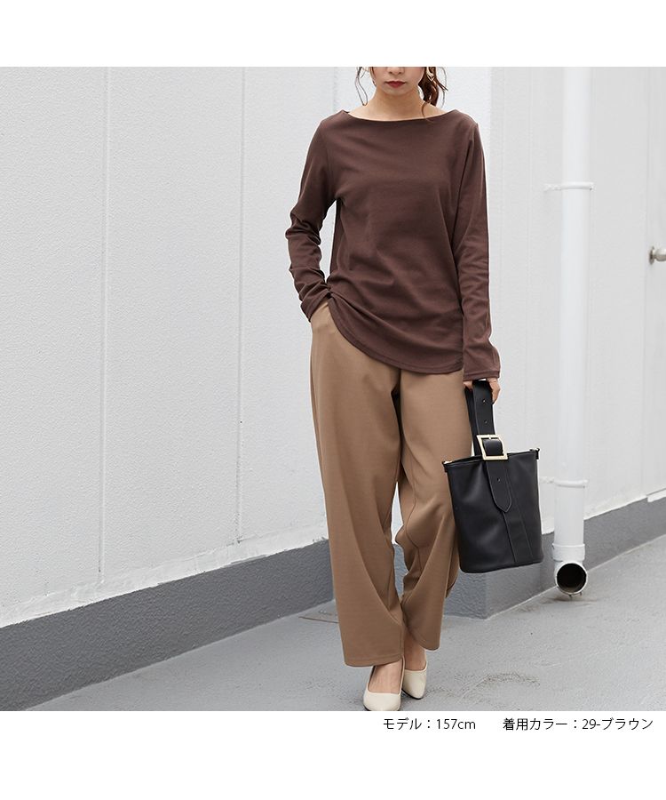 ノーワンノーズ No one knows コットンTシャツ 日本製 きゃしゃ シームレス 透けにくい ロンT レディース 長袖  長T 綿100％ コットン 裾 レイヤード トップス カットソー 無地,29-ブラウン