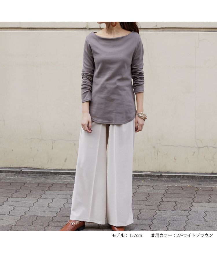 ノーワンノーズ No one knows コットンTシャツ 日本製 きゃしゃ シームレス 透けにくい ロンT レディース 長袖  長T 綿100％ コットン 裾 レイヤード トップス カットソー 無地,27-ライトブラウン