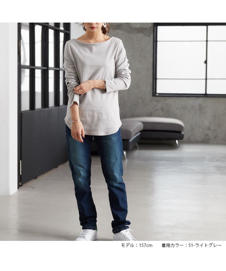 ノーワンノーズ No one knows コットンTシャツ 日本製 きゃしゃ シームレス 透けにくい ロンT レディース 長袖  長T 綿100％ コットン 裾 レイヤード トップス カットソー 無地,51-ライトグレー