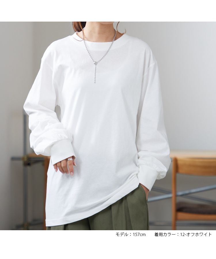 ノーワンノーズ No one knows ボリューム袖 レディース 長袖 綿100 カットソー トップス ロンT 長T ロングスリーブ プルオーバー ぽわん袖 袖コンシャス ボリューム シャーリング 無,12-オフホワイト