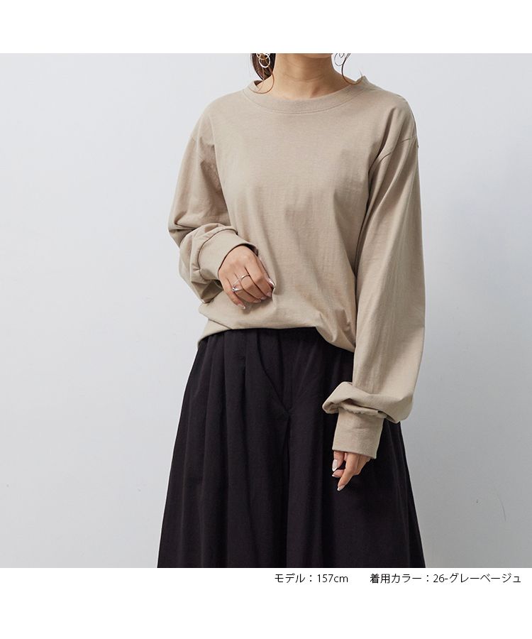 ノーワンノーズ No one knows ボリューム袖 レディース 長袖 綿100 カットソー トップス ロンT 長T ロングスリーブ プルオーバー ぽわん袖 袖コンシャス ボリューム シャーリング 無