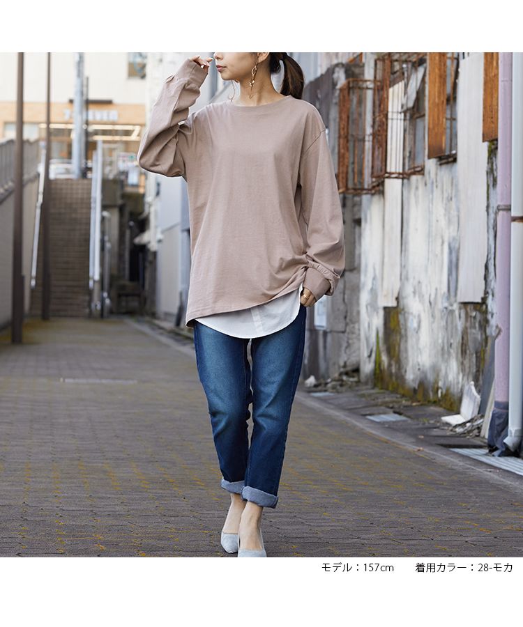 ノーワンノーズ No one knows ボリューム袖 レディース 長袖 綿100 カットソー トップス ロンT 長T ロングスリーブ プルオーバー ぽわん袖 袖コンシャス ボリューム シャーリング 無