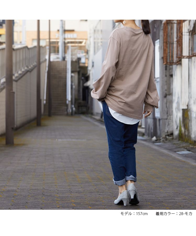 ノーワンノーズ No one knows ボリューム袖 レディース 長袖 綿100 カットソー トップス ロンT 長T ロングスリーブ プルオーバー ぽわん袖 袖コンシャス ボリューム シャーリング 無