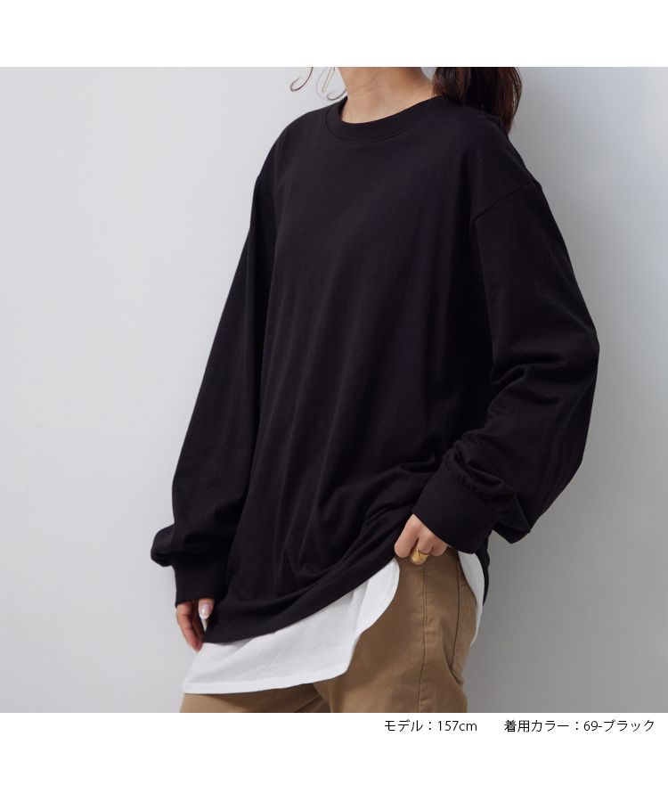 ノーワンノーズ No one knows ボリューム袖 レディース 長袖 綿100 カットソー トップス ロンT 長T ロングスリーブ プルオーバー ぽわん袖 袖コンシャス ボリューム シャーリング 無,69-ブラック