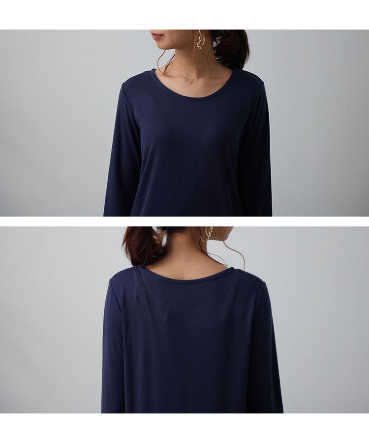 ノーワンノーズ No one knows Uネック 長袖 吸湿 発熱 カットソー Tシャツ ロンT ヒートウェア トップス 暖かい あったか レディース シンプル 無地 プルオーバー フリーサイズ スト