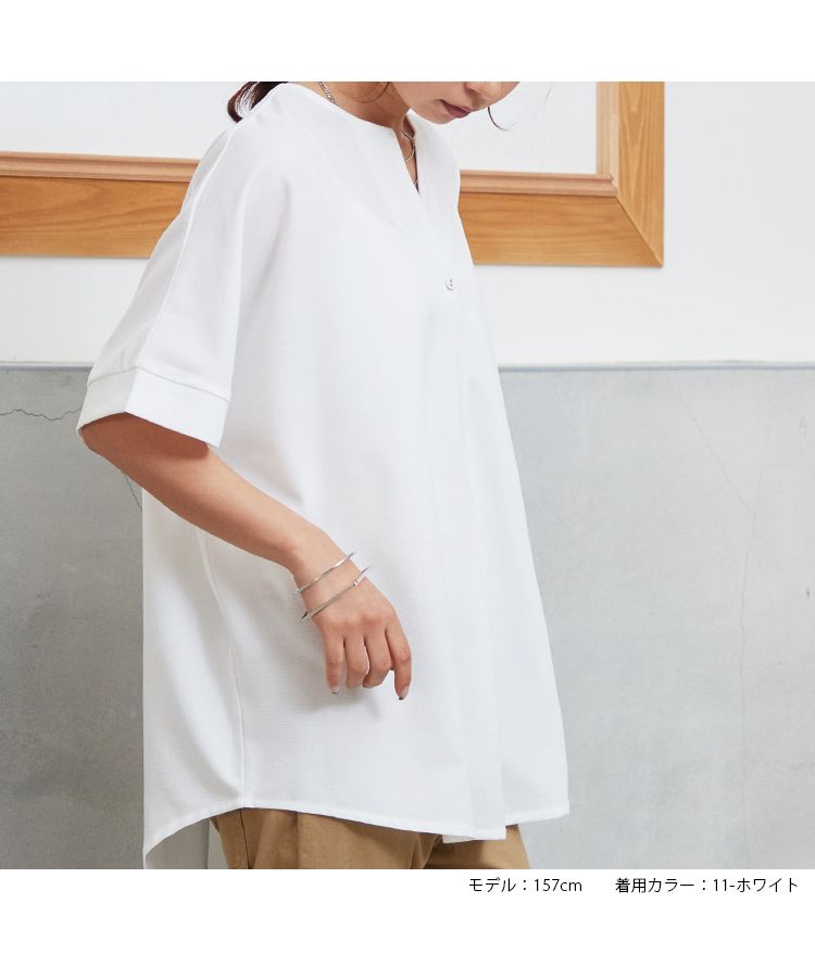 ノーワンノーズ No one knows スキッパーヘンリー半袖トップス レディース きれいめ 無地 シンプル シャツ Tシャツ ブラウス トップス 涼しい ゆったり 大きめ ルーズ ワイド スキッパー