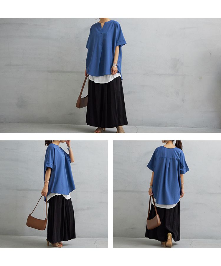 ノーワンノーズ No one knows スキッパーヘンリー半袖トップス レディース きれいめ 無地 シンプル シャツ Tシャツ ブラウス トップス 涼しい ゆったり 大きめ ルーズ ワイド スキッパー