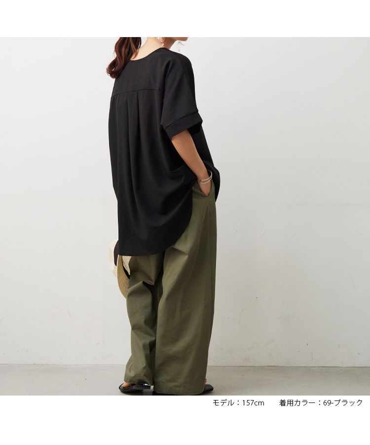 ノーワンノーズ No one knows スキッパーヘンリー半袖トップス レディース きれいめ 無地 シンプル シャツ Tシャツ ブラウス トップス 涼しい ゆったり 大きめ ルーズ ワイド スキッパー