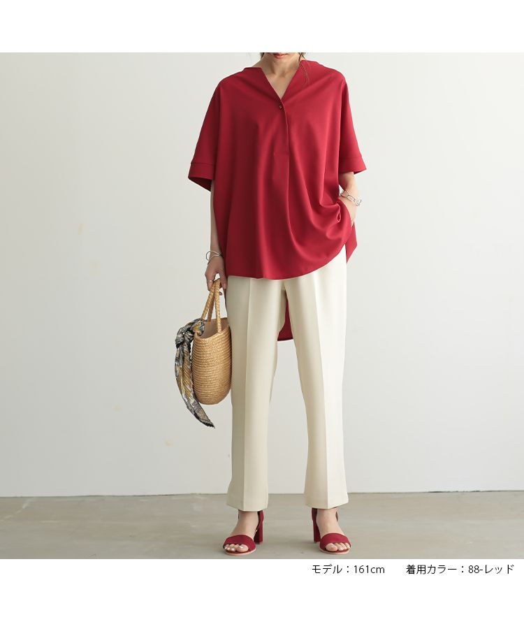 ノーワンノーズ No one knows スキッパーヘンリー半袖トップス レディース きれいめ 無地 シンプル シャツ Tシャツ ブラウス トップス 涼しい ゆったり 大きめ ルーズ ワイド スキッパー